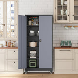 Fesbos Metal Rolling Storage Cabinet-74.6” Tall Steel File Cabinets with Wheels Lockable Doors and Adjustable Shelves-Black & Gray Steel Storage Cabinet for Home, School, Office, Garage Fesbos