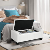 HOMCOM Large 51" Storage Ottoman, Tufted Faux Leather Storage Bench for Living Room, Entryway, or Bedroom, Cream White HOMCOM