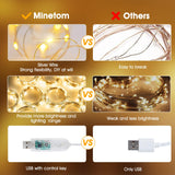 Minetom Curtain Lights, 300 LED Dimmable Fairy Lights with Remote and Timer, 8 Modes, USB Powered String Lights for Room Wall Party Xmas Indoor Decor, Warm White Minetom