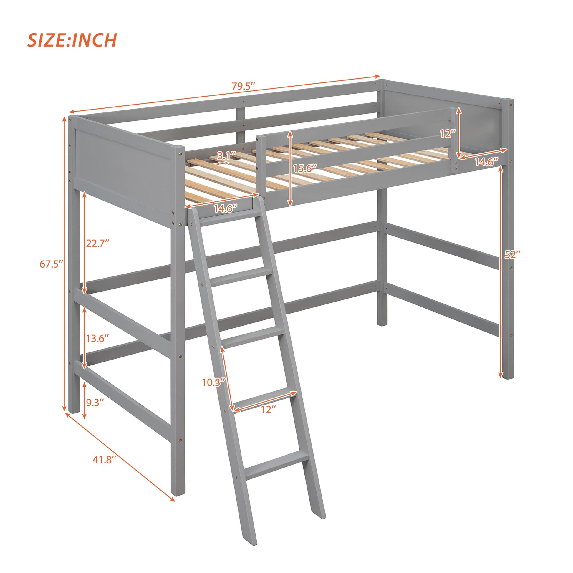 High-Quality Grey Twin Size Loft Bed with Ladder and Safety Rail by Harper & Bright Designs - WoodArtSupply