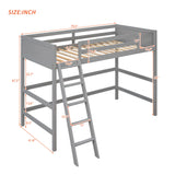 SOFTSEA Twin Size Wooden Loft Bed with Ladder and Guardrail - Space-Saving Grey Design for Kids and Teens SOFTSEA
