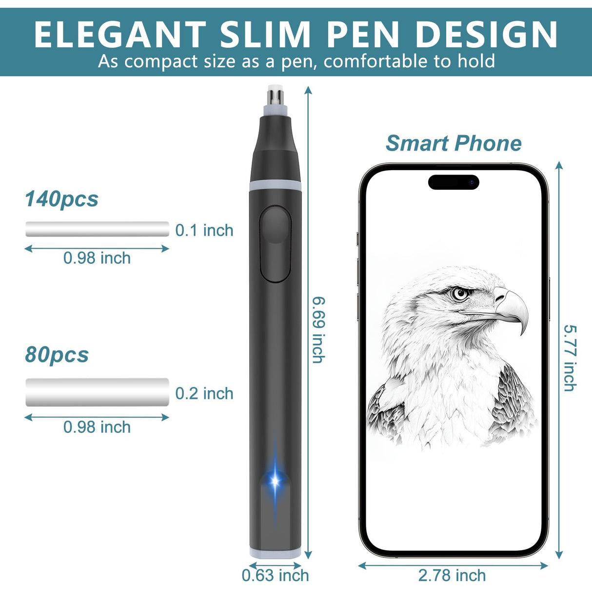 Foyucool Electric Eraser, USB C Rechargeable Pencil Eraser with 220 Eraser Refills, 2 Eraser Sizes, Comfort Grip Art Eraser for Drawing, Ideal for Artists, Students, Sketch, Engineers, Black Foyucool