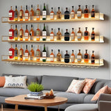 63in Wall-Mounted Metal Wine Rack with LED Lights 3-Tier Floating Bar Shelves with Wine Glass Rack Large Wine Bottle Display Rack Hanging Shelf, for Home Bar Dining Room Decorative (black, 160cm/63in) Dawselod