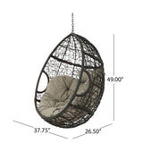 Outdoor Hanging Egg Chair, Patio Wicker Swing Egg Basket, Wicker Hammock Chair, Rattan Basket Hanging Chairs Without Stand(Only Basket, NOT Include a Hanging Stand), Khaki + Brown Ziraukon