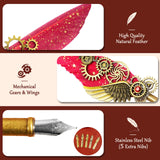 Feather Quill Pen and Ink Set,Antique Calligraphy Set with Leather Journal Notebook,Feather Pen,5 Gold Nibs,Pen Holder,Ink,Calligraphy Kits for Beginners Christmas Gift GrnVibe