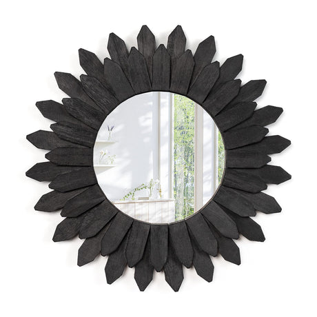 Emfogo Wall Mirror 12 inch Rustic Wood Sunburst Boho Mirror Farmhouse Wall Decor Room Decor Home Decor for Bedroom Living Room Entryway (Vintage Black) Emfogo