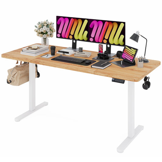 Monomi Electric Standing Desk, 63 x 28 inches Height Adjustable Desk, Ergonomic Home Office Sit Stand Up Desk with Memory Preset Controller (Natural Top/White Frame) - WoodArtSupply