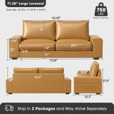Valthie Faux Leather Couch, Mid Century Modern Comfy Loveseat Sofa with Wide Arm, Side Pockets, Solid Wooden Frame for Office, Living Room and Bedroom, 2 Seater (Brown, 71.25 Inches) Valthie