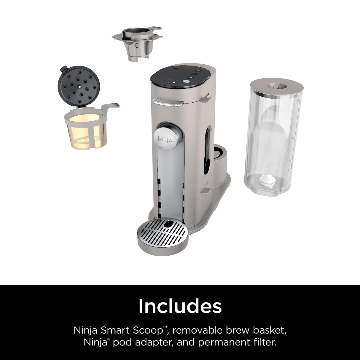 Ninja Pods & Grounds Single-Serve Coffee Maker, K-Cup Pod Compatible, Brews Grounds, Compact Design, 56-oz. Reservoir, 6-oz. Cup to 24-oz. Travel Mug Brew Sizes, Iced Coffee Maker, Stone, PB041ST Ninja