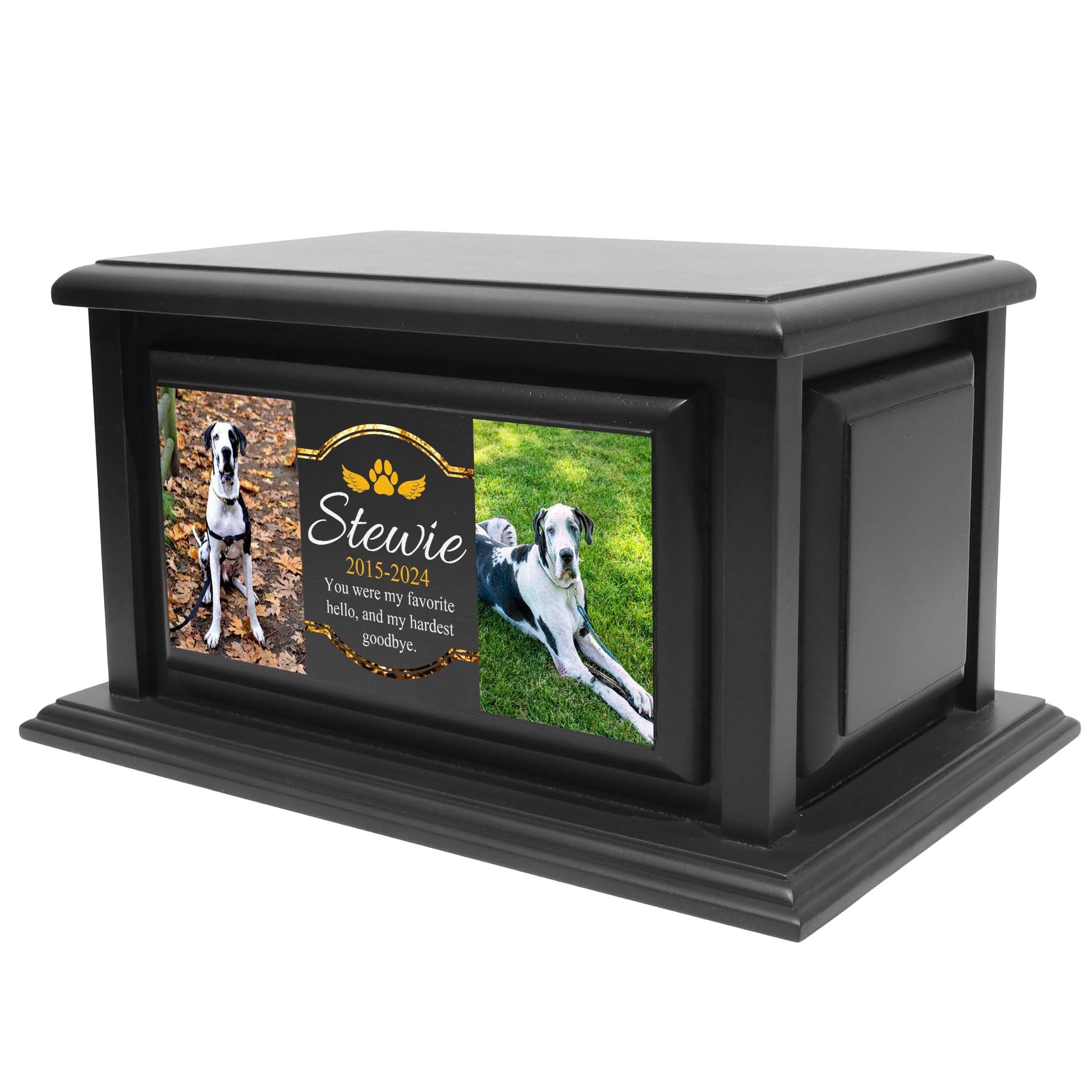 250lbs Personalized Pet Urns Made of Solid Pine Wood, Custom Urn Box for Dog Ashes, Large Burial and Cremation Urns for Dog Memorial, Black Wood Color (Design 1) - WoodArtSupply