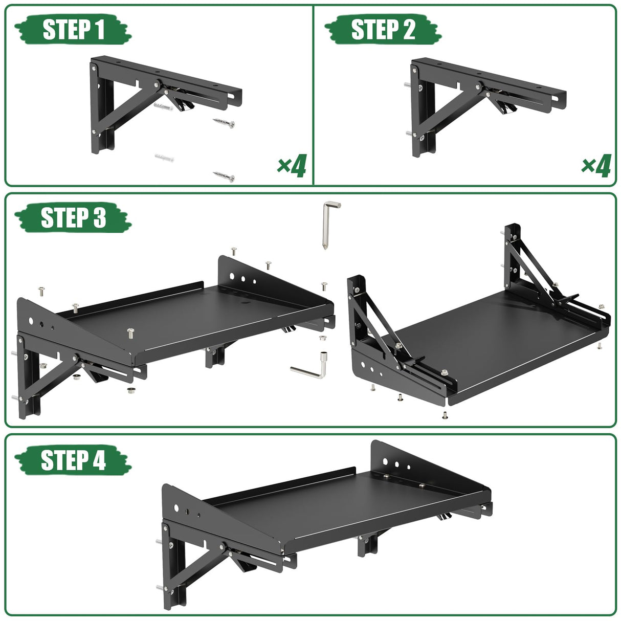 ULIBERMAGNET Garage Folding Storage Rack Shelves,100LB Metal Wall Mounted Adjustable Rail Shelf for Garage,Power Tools,Toolbox,Storage Shelves with Lip for Workshop Kitchen Office (2 Pack) ULIBERMAGNET