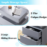 AMERLIFE High Gloss LED Nightstand Set of 2 with Charging Station, Modern Bedside Table Night Stand with LED Lights, Sofa End Side Tables with Drawers for Bedroom Living Room, Gray AMERLIFE