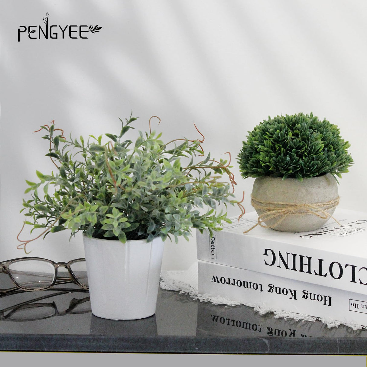 PENGYEE 4 Pack Small Fake Plants, Artificial Plants Indoor for Home Decor, Small Faux Plants Indoor, Fake Plants in White Pot for Bathroom Bedroom Kitchen Office Farmhouse Room Shelf Decor PENGYEE