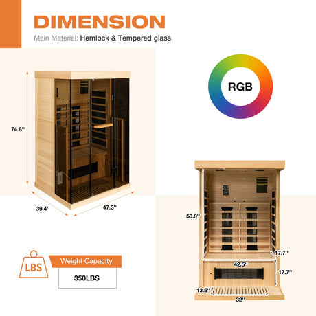 BNEHS Infrared Sauna, 1-2 Person Home Sauna with 10 Minutes Warm-up Heater Tube& Carbon Panels, Personal Sauna for Home with Door Handle to Hold Cell Phones and IPad, Panoramic Tempered Glass BNEHS