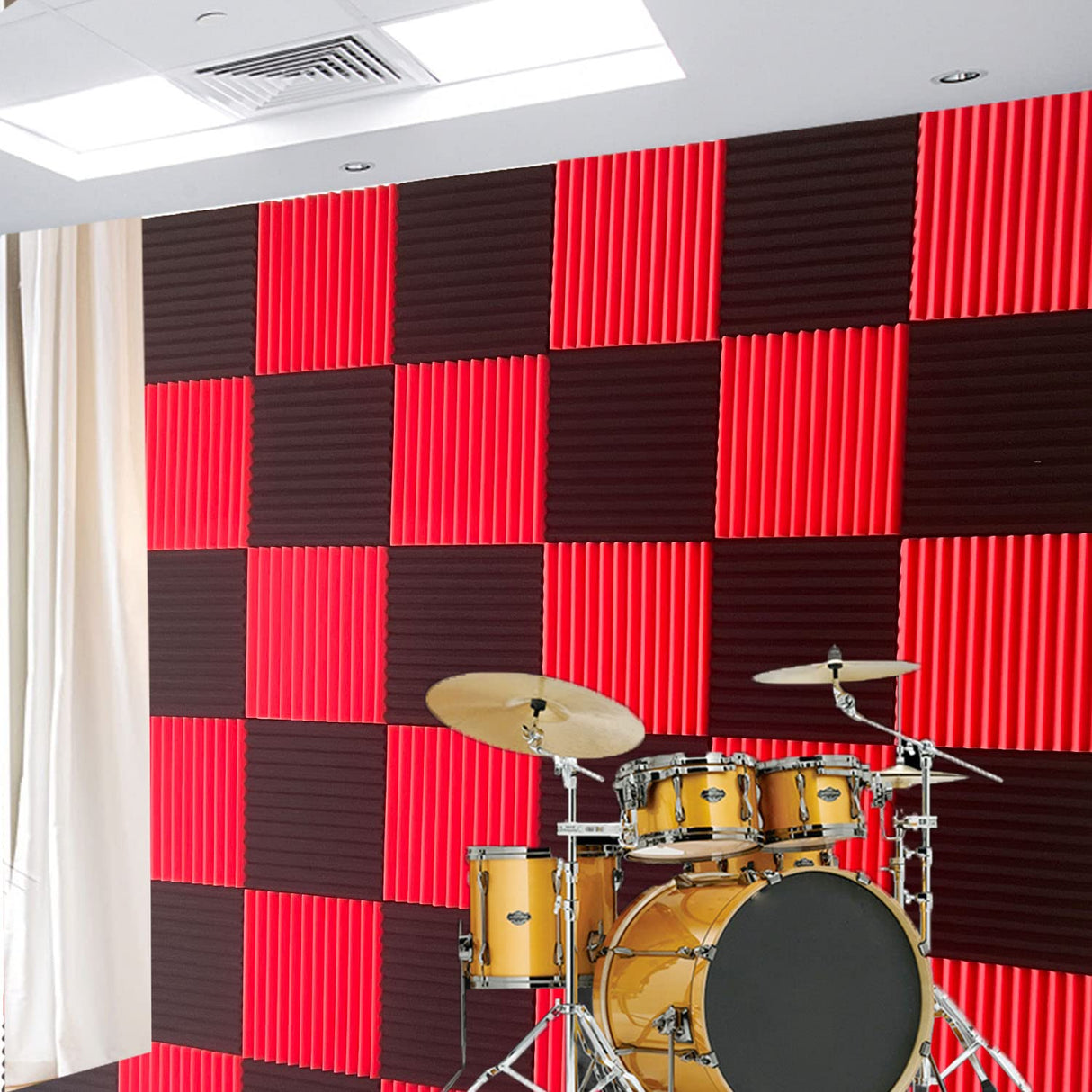 52 Pack Black red 1" x 12" x 12" Acoustic Wedge Studio Foam Sound Absorption Wall Panels XIN&LOG