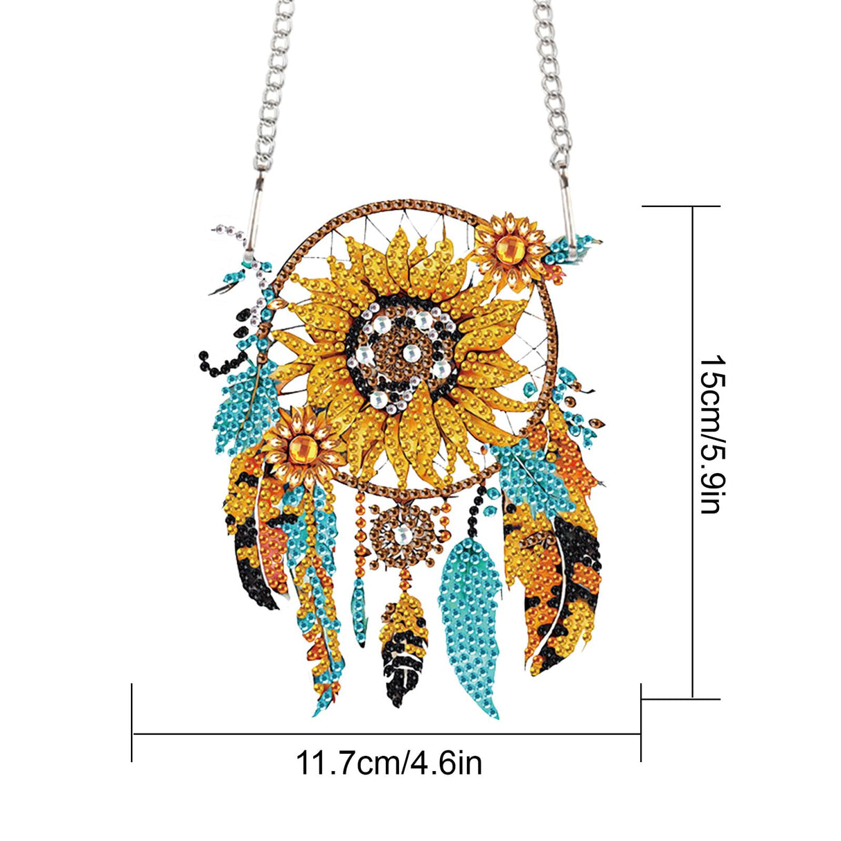 Sunflower Dream Catcher Diamond Painting Kit Ornament with Hanging Chain DIY Diamond Art Hanging Pendant Paint by Number Stained Glass Wall Art for Adults Home Wall Decor Gift AiYuanzsh