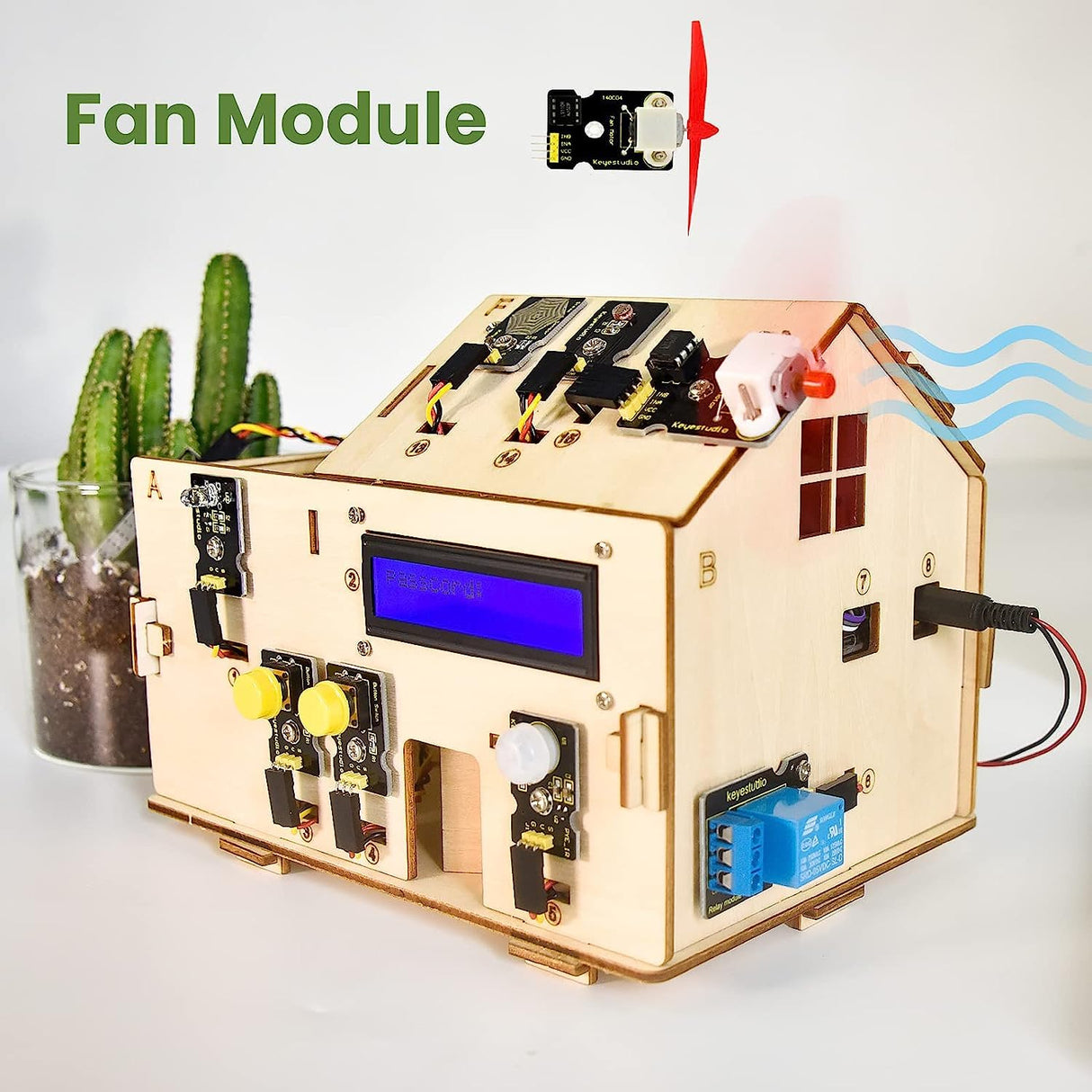 KEYESTUDIO Smart Home Starter Kit for Arduino for Uno R3, Electronics Home Automation Coding Kit, Wooden House DIY Sensor Kit STEM Set for Adults Teens 15+ KEYESTUDIO