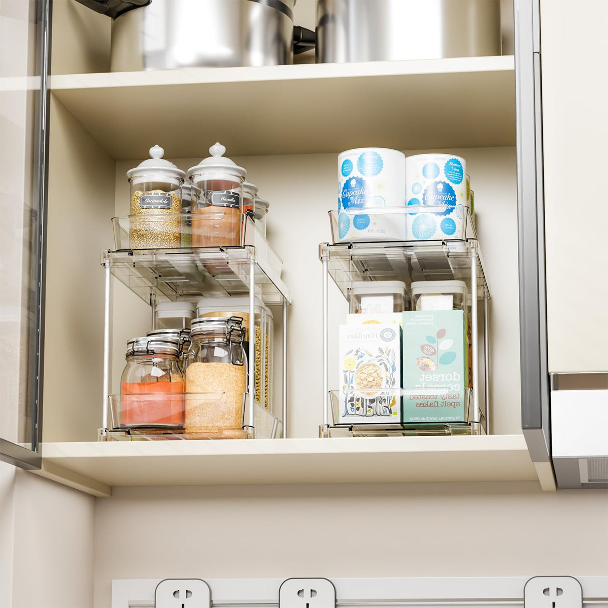 Yieach 4 Pack Under Sink Organizers and Storage,Clear Acrylic Bathroom Organizer and Cabinet Organization for Makeup,Medicine,Two Tier Pull Out Cabinet Organizer Drawers for Pantry,Vanity Storage Bins Yieach