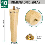FoDau770 Rubber Wood Furniture Legs 10 Inches, Straight Tapered Wood Legs Mid Century Sofa Legs Set of 4, 5/16" UNC Furniture Feet Replacement Legs for Cabinet Sofa Couch Dresser Chair Ottoman Table FoDau770