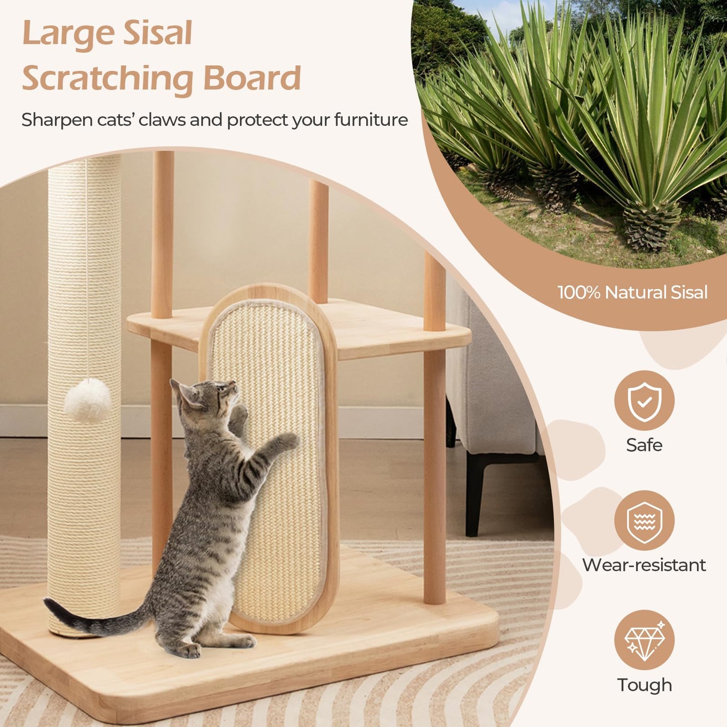 PETSITE 44 Inches Cat Tree, Multi-Level Modern Cat Tower with Sisal Scratching Post and Board, Padded Top Perch, and Hanging Balls, Minimal Wooden Cat Tree Tower for Indoor Cats Large Adult - WoodArtSupply