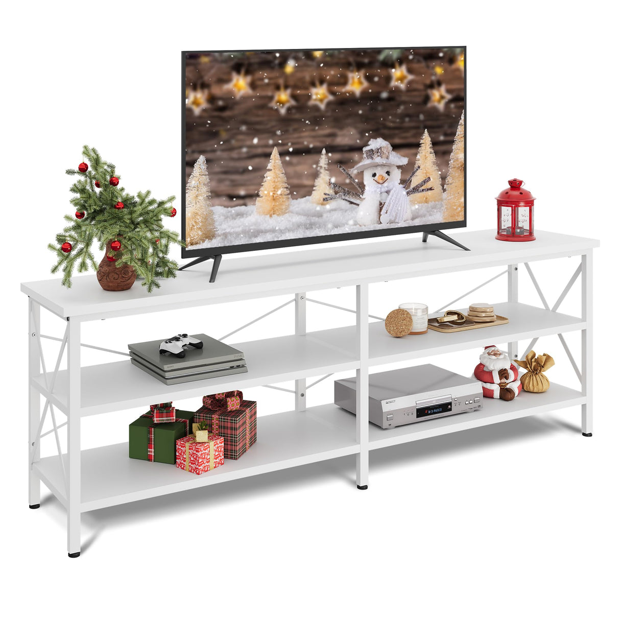 WLIVE TV Stand up to 70 Inch TV, 63" Entertainment Center, TV Media Console with 3-Tier Storage Shelves for Living Room and Bedroom, White WLIVE