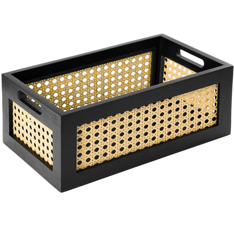 Lamoree Rattan Storage Basket Handmade Natural Bamboo Woven Storage Bin for Organizing Decorative Wicker Box for Rustic Farmhouse Decor Home Office Tabletop Shelf Organizer LaMorée