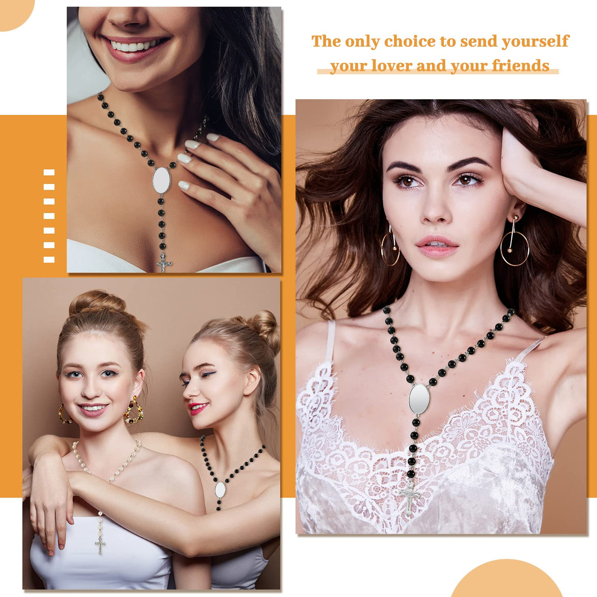 Sublimation Blanks Rosary Beads Necklace Set Catholic Rosary Printable Insert Rosary Necklace Prayer Beads Rosary with Sheer Organza Bags for Baptism Women Men Jewelry Gifts DIY Making (12 Set) Taiyin