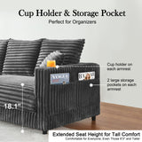 Kalafini 104'' Cloud Couch Loveseat, Oversized 4 Deep Seats Modular Sectional Sofa with Cup Holders & Storage, Plush Corduroy Upholstered Memory Foam Couches for Living Room, Apartment, Office (Grey) Kalafini