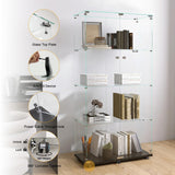 Glass Display Cabinet with 12 Color Lights and Lock 4-Tier 2-Door Curio Cabinets with Wheels Full Vision Showcase Tempered Glass Display Case for Living Room Bedroom Office, 65"*30.9"*13.6"Black Buzleer