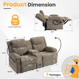 RIHEREFY Loveseat Recliner Sofa, Reclining Loveseat with Console, RV Wall Hugger Double Loveseat Recliner Couch for Living Room & Home Theater (Chenille-Camel) RIHEREFY