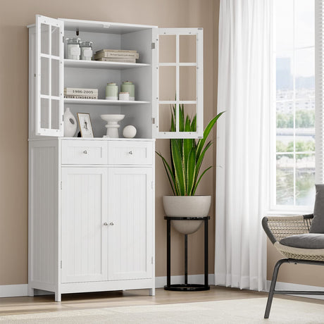 BOTLOG 71" Kitchen Pantry Storage Cabinet, Tall Pantry Cabinet with 6 Shelves, 2 Drawers, Storage Cabinet with 4 Doors, for Dining Room Kitchen, BOTLOG
