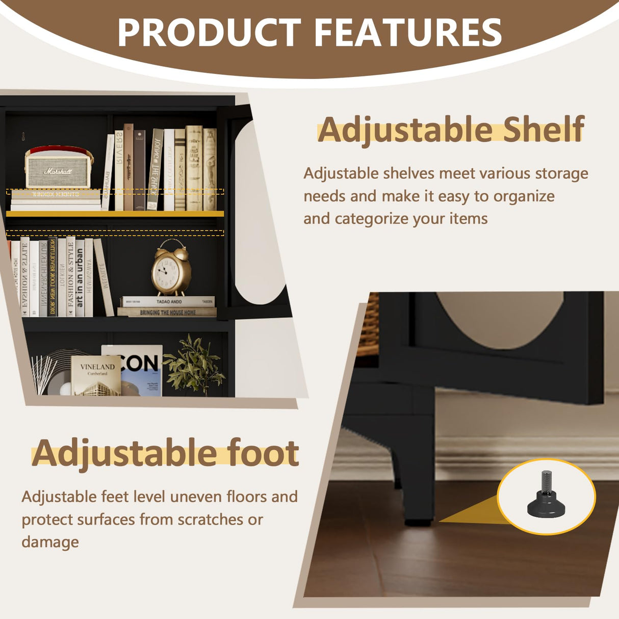 VRTCP 75" H Tall Kitchen Pantry Storage Cabinet with 4 Glass Door, Black Metal Storage Cabinet with Drawer and 2 Adjustable Shelves, Kitchen Pantry Cupboard for Living Room, Dining Room VRTCP