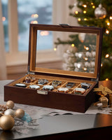 GUKA Watch Box, 10 Slot Watch Case with Real Glass Lid, Wood Watch Display Case with Cloth Watch Pillow, Watch Storage Box for Men and Women, Brown GUKA