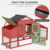 MEDEHOO Chicken Coop with Wheels Wooden Outdoor Chicken House Easy Cleaning with Nesting Box, Deeper Leakproof Pull-Out Tray and UV Proof Panel Roof - Reinforced Version - Red MEDEHOO