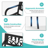 AVAWING Outdoor Bench, 2-Person Garden Benches for Outside, Metal Frame Patio Seating with Floral Pattern Backrest, Armrests for Lawn, Park, Porch, Entryway, Black AVAWING