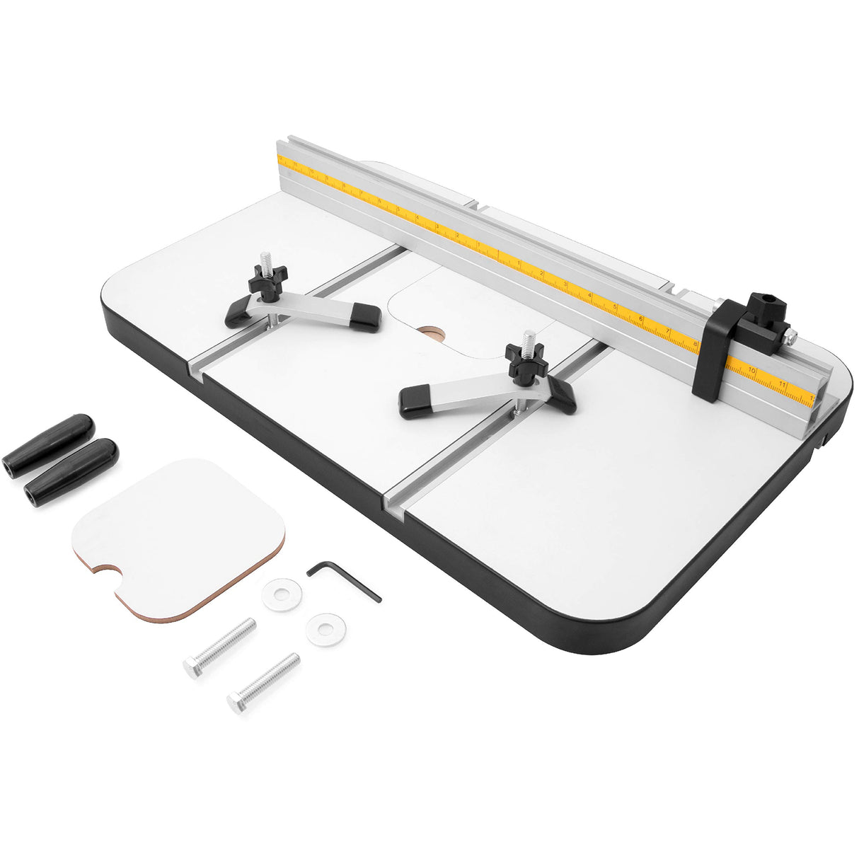 Fulton Deluxe 1 3/8 inch Thick Drill Press Table with Precision Tilt Capable Adjustable Fence System | 2 PVC Tipped Aluminum Hold Downs | Aluminum Flip Stop and Mounting Hardware Fulton