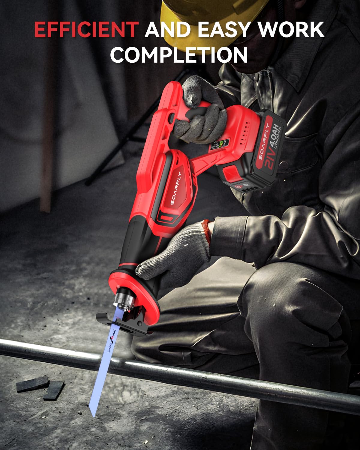 Reciprocating Saw Cordless - Upgraded Powerful Brushless Motor Cordless Saw, 3500 SPM, 21V with 2 x 4.0Ah Battery, 8 High-Performance Blades for Superior Cutting in Wood/Metal/PVC SOARFLY