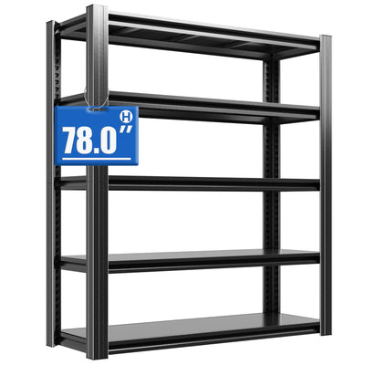 BIZOEIRON 78" H Metal Storage Shelving, 3000LBS Heavy Duty Shelves Unit, Adjustable 5 Tier Storage Rack, Industrial Utility Shelf for Garage, Warehouse, Bedroom, Kitchen,18" D×47.5“W×78”H, Black
