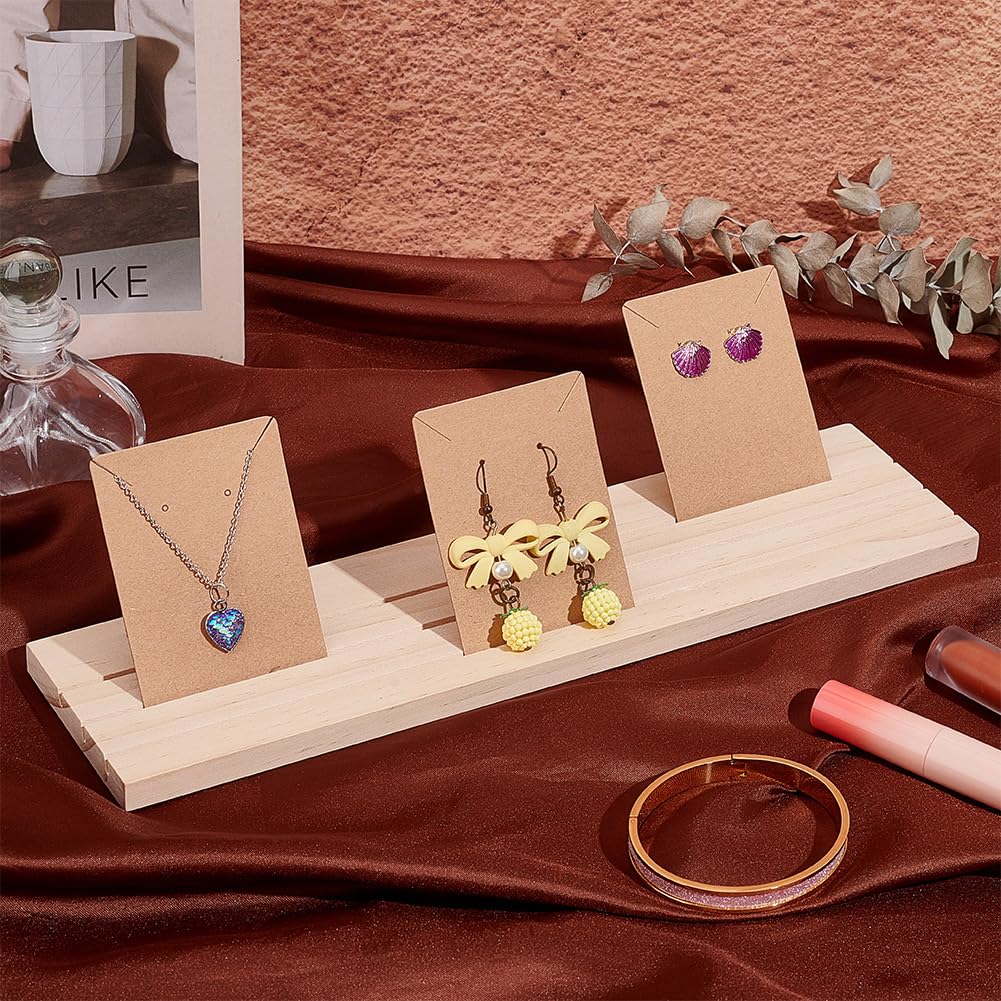 PH PandaHall 1 Pack Wooden Earring Holder, 3 Slot Earring Display Stand Wood Business Card Holder Ring Jewelry Organizer Tray for Tabletop Shows Earring Craft Showing Jewlry Display 11.8x3.05x0.41inch PH PandaHall
