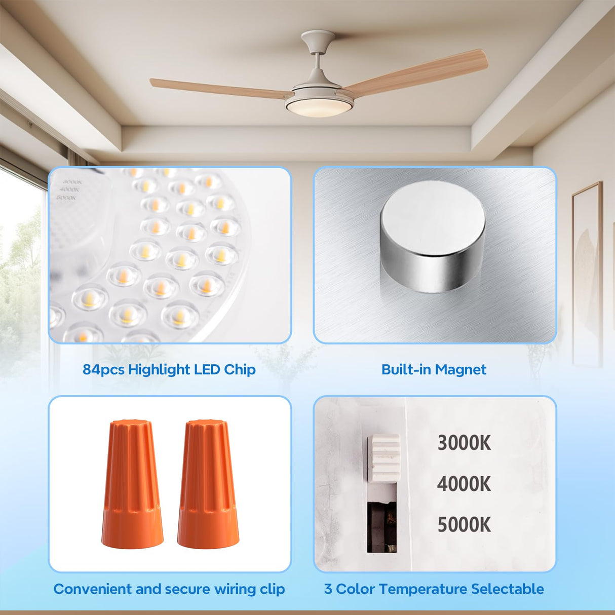 TobeBright 36W Ceiling Fan Light kit 6.69 inch 3200Lm, 3CCT 3000K/4000K/5000K Dimmable Ceiling Fan LED Light Replacement, Led Engine Retrofit Kit for Ceiling Light, Pendant, Lantern TobeBright