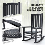 Hupmad Wooden Rocking Chair Rocker Outdoor Oversized Porch Rocker Chair,Patio Wooden Rocker with High Back and Armrest,All Weather Rocker Slatted for Backyard,Garden,400 lbs Support,Black Hupmad