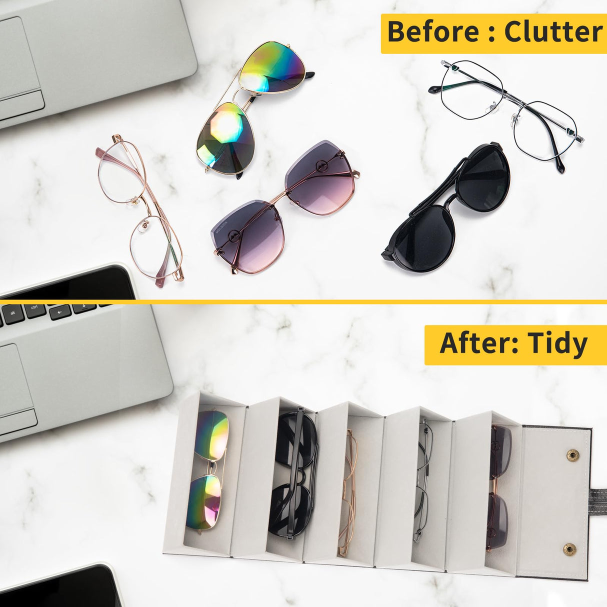 Aubeco Sunglasses Travel Case, Foldable 5 Slot Eyeglass Organizer, Hanging Storage Box for Women and Men Aubeco