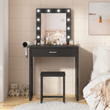 Titoni Makeup Vanity Desk with Mirror and Lights, Black Vanity Table and Chair Set, Brightness Adjustable, Small Vanity for Girls' Bedroom Titoni
