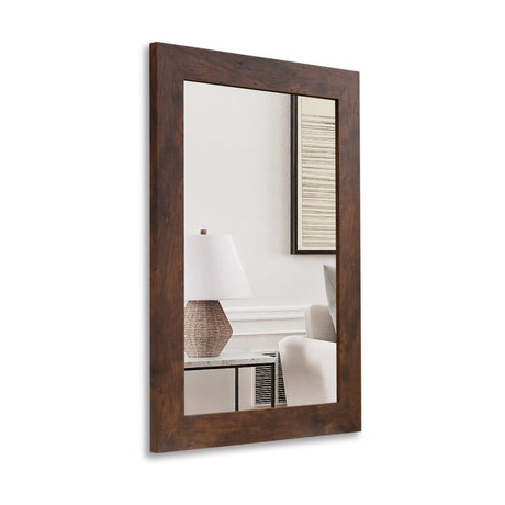 Wall Mirror Wall-Mount Mirror 20" x 28" Rectangular Rustic Mirror Wood Frame Mirror Decorative Vanity Mirror for Bedroom, Living Room, Bathroom,Entryway,Farmhouse,Horizontal/Vertical Walnut Brown Syndra