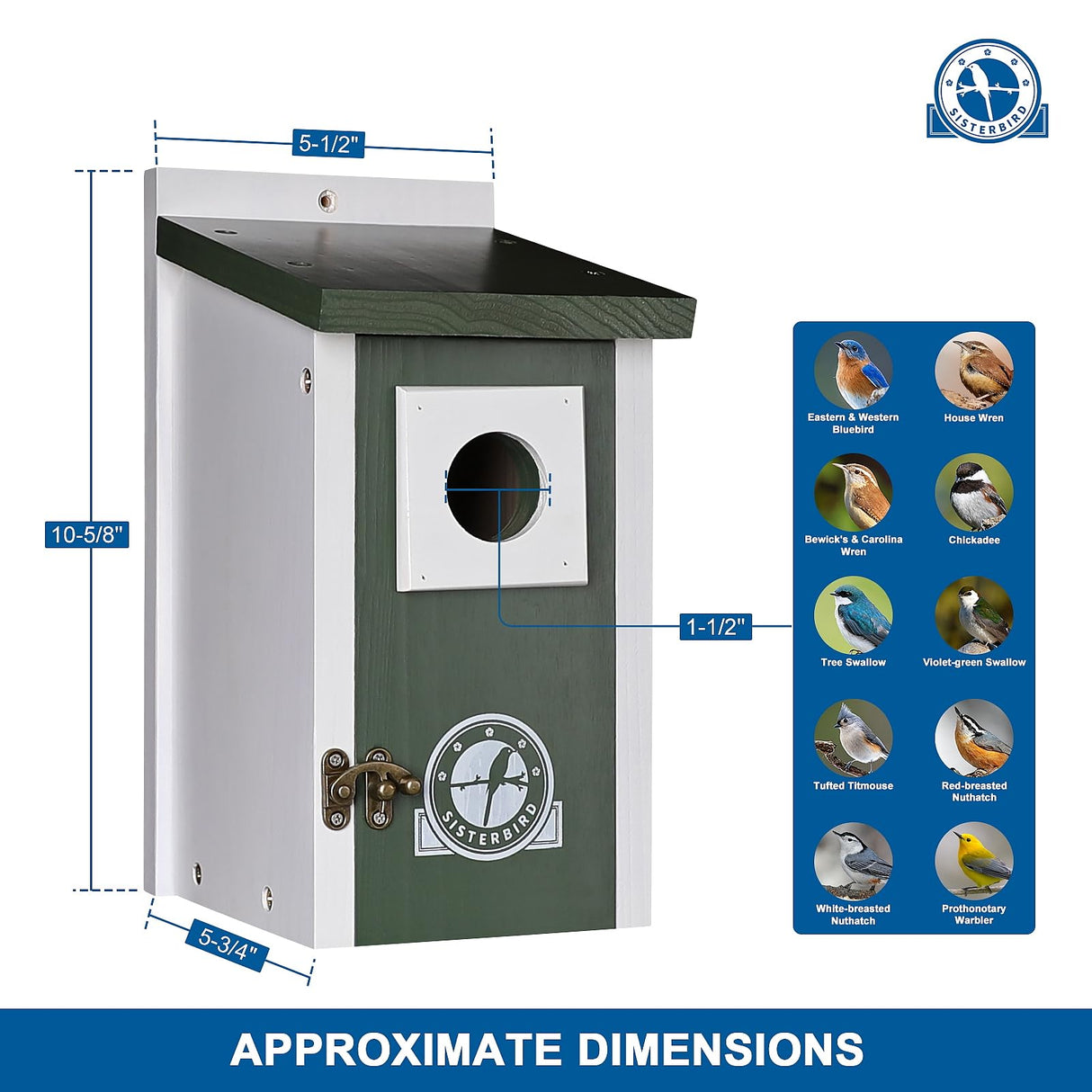 SISTERBIRD Bird Houses for Outside, Dark Green Bird House, Bluebird Houses for Outside, Garden Decoration Birdhouses for Outdoors, Bluebird Finch Swallow Wren Chickadee SISTERBIRD