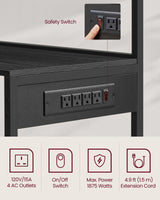 VASAGLE Bakers Rack with Power Outlet, 35.4 Inches Microwave Stand, Coffee Bar, 4 AC Outlets, with Adjustable Shelves, 8 S-Hooks, Basket, Spice Racks, Charcoal Gray and Ink Black UKKS031B22 VASAGLE