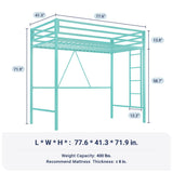 Allewie Metal Loft Bed Twin Size with Guardrail and Ladder, Small Space Saving Design for Bedroom Kid Room and Dorm, No Box Spring Needed, Green Allewie