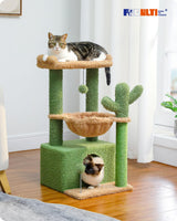 PEQULTI 4-in-1 Cactus Cat Tree, 33'' Cat Tower for Indoor Cats with Large Condo, Cat Scratching Post for Cats with Deep Hammock& Cozy Top Perch,Green PEQULTI