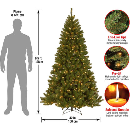 National Tree Company Pre-Lit Artificial Slim Christmas Tree, Green, North Valley Spruce, White Lights, Includes Stand, 6 Feet