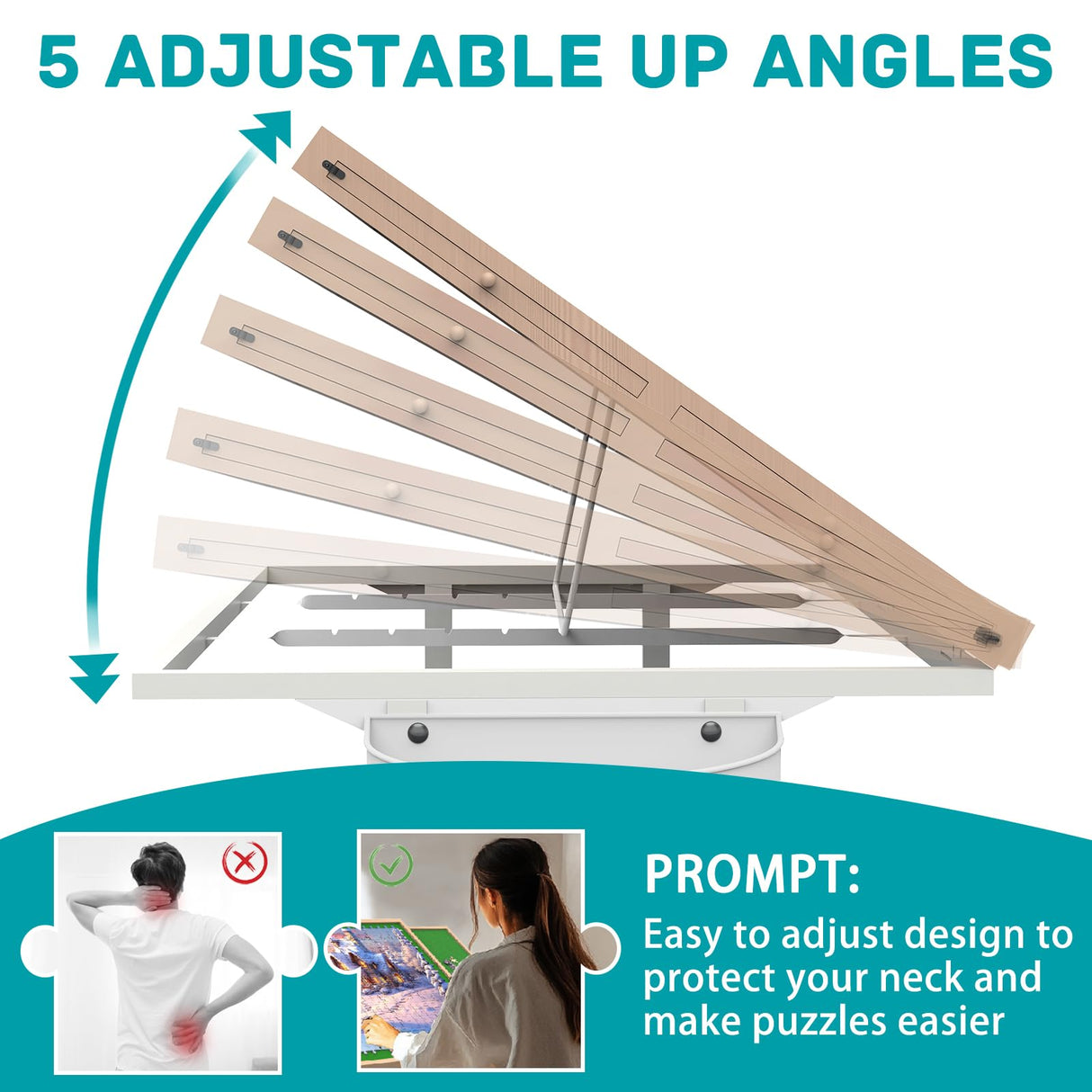 Doerpuz Jigsaw Puzzle Table 1500pcs,Puzzle Table with Legs and Storage Pocket,5 Adjustable Up Level Puzzle Tables for Adults，Puzzle Table with Drawers and Wheels,Wooden and Green Color Doerpuz